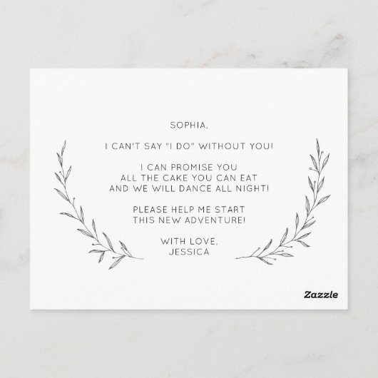 Carte de proposition pour fille à fleurs minimale  (Dos)