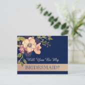 Carte de proposition rose Gold et Navy Blue Brides (Debout devant)