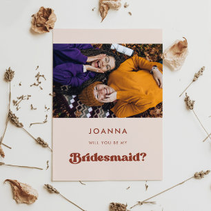 Carte de proposition Stylo retro pêche rose Brides