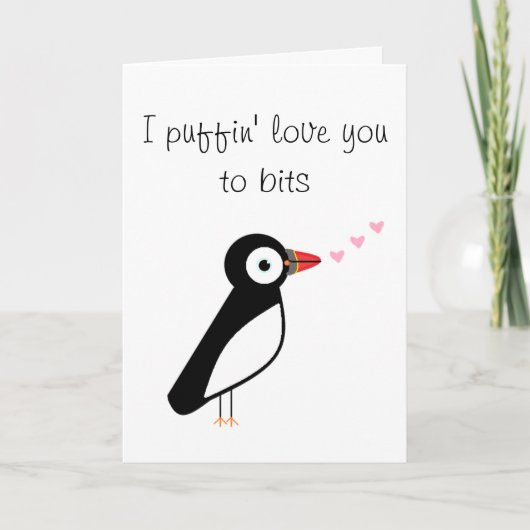 Carte de puffin de la Saint-Valentin mignonne et r (Devant)