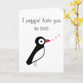 Carte de puffin de la Saint-Valentin mignonne et r (Fleur jaune)