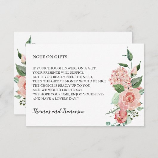 Carte de puits d'aquarelle florale rose (Devant / Derrière)