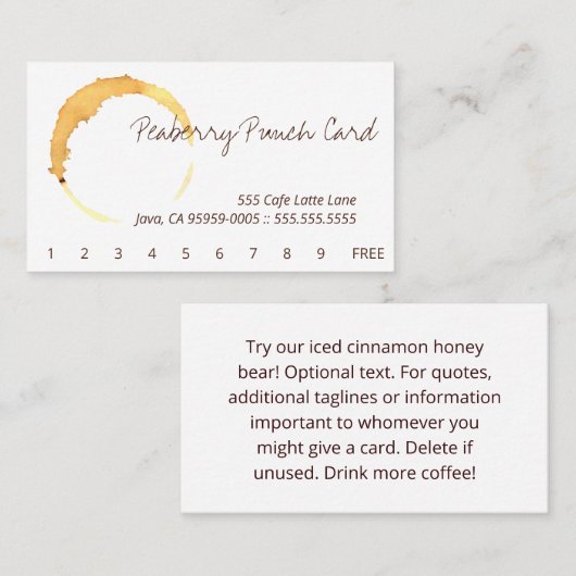 Carte de punch pour la coupe de café Cercle de boi (Devant / Derrière)