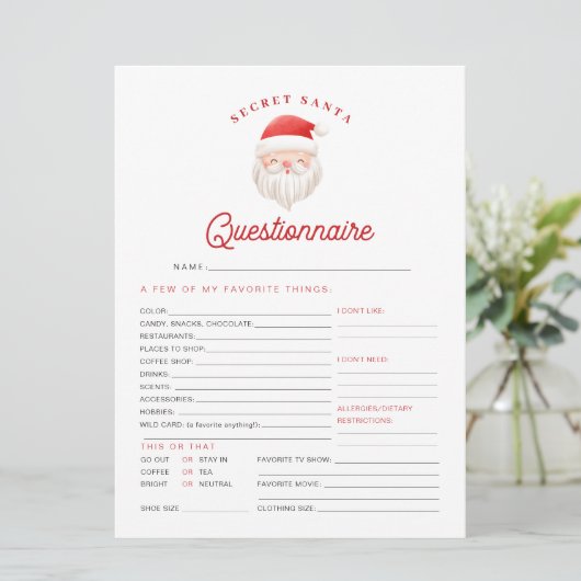 Carte de questionnaire Secret Santa de Noël KRIS (Debout devant)