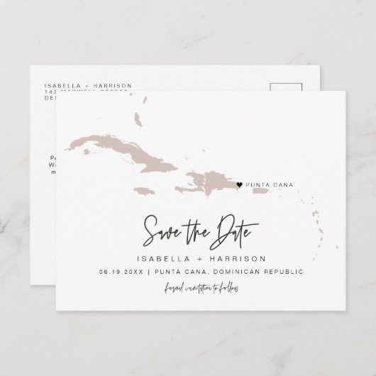 Carte de QUINN Punta Cana Enregistrez la date Cœur (Devant / Derrière)