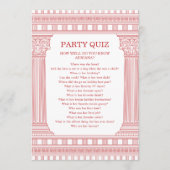 Carte de quiz de soirée rose en rose (Devant)