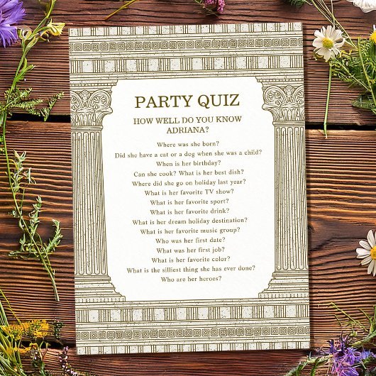 Carte de Quiz de Soirée Toga