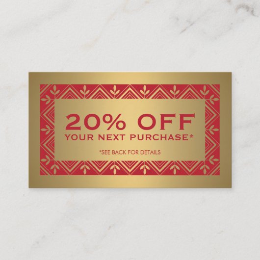 Carte de rabais Festive Red et Faux Gold (Devant)