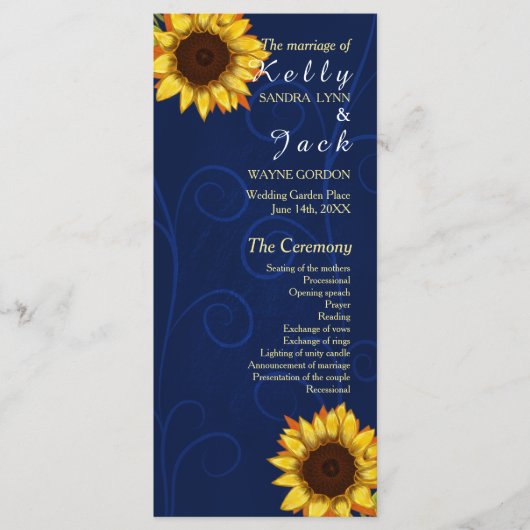 Carte de rack mariage tournesol/bleu (Devant)