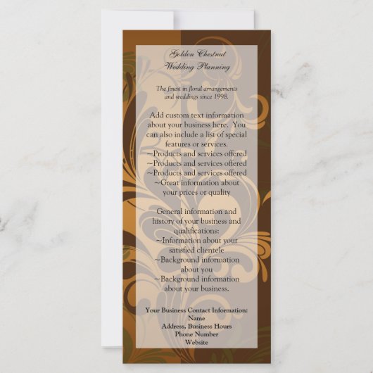 Carte de rack/Menu/Programme Marron/Châtaigne/Or/V (Devant)