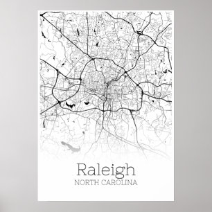 Carte de Raleigh - Caroline du Nord - Poster de ca