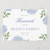 Carte de rangée réservée de mariage à l'hortensia (Dos)