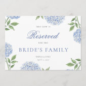 Carte de rangée réservée de mariage à l'hortensia (Devant)