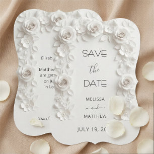 Carte de rappel 3D White Roses Save The Date
