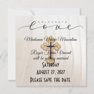 Carte de rappel à plat avec crucifix en soie blanc