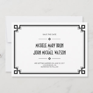 Carte de rappel Art Déco cadre noir et blanc