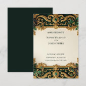 Carte de rappel baroque en or émeraude (Devant / Derrière)