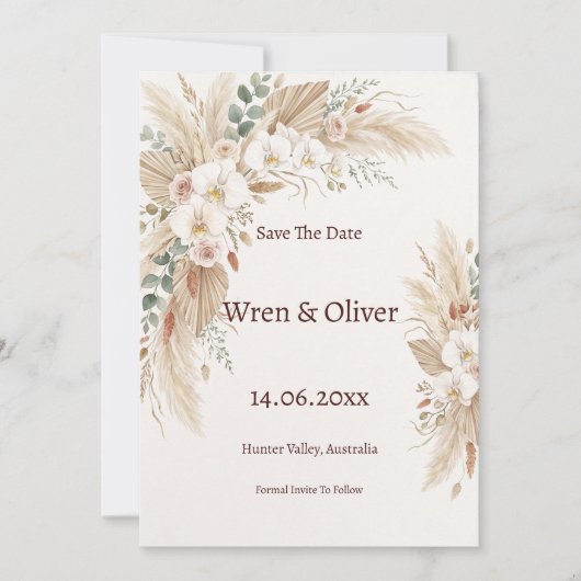 Carte de rappel Boho Herbe des Pampas Orchidée Bla (Devant)