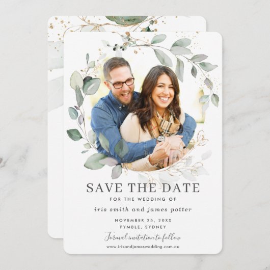 Carte de rappel chic avec feuilles de verdure doré (Devant / Derrière)