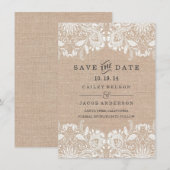 Carte de rappel de date à sauver Burlap & Lace (Devant / Derrière)