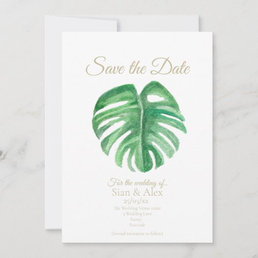 Carte de rappel de date avec feuille de plante de (Devant)