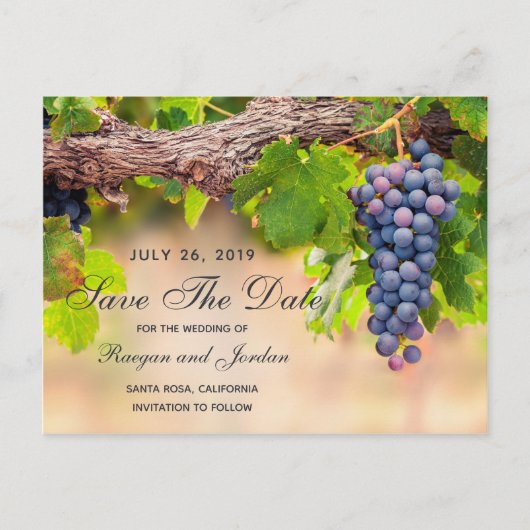 Carte de rappel de date avec raisins sur vigne (Devant)