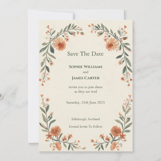 Carte de rappel de date de mariage à l'arche flora (Devant)