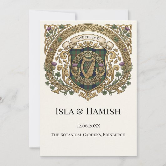 Carte de rappel de date de mariage à monogramme ce (Devant)
