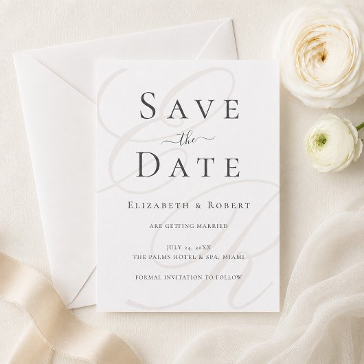 Carte de rappel de date de mariage à monogramme mi