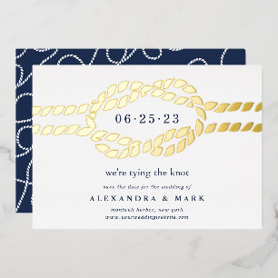 Carte de rappel de date de mariage à nœud doré Nau