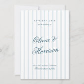 Carte de rappel de date de mariage à rayures bleue (Devant)