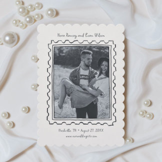 Carte de rappel de date de mariage à timbre-poste