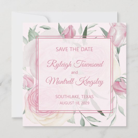 Carte de rappel de date de mariage avec des roses  (Devant)