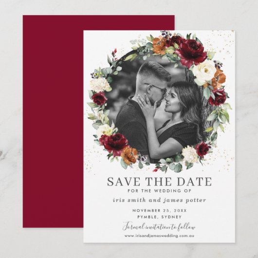 Carte de rappel de date de mariage avec fleurs en (Devant / Derrière)