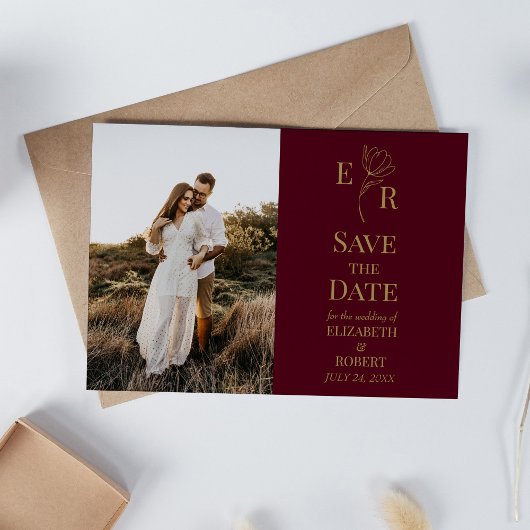 Carte de rappel de date de mariage avec monogramme