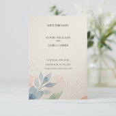 Carte de rappel de date de mariage botanique bleu (Debout devant)