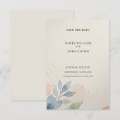 Carte de rappel de date de mariage botanique bleu (Devant / Derrière)