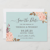 Carte de rappel de date de mariage Dusty Aqua Blus (Devant)