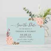 Carte de rappel de date de mariage Dusty Aqua Blus (Debout devant)