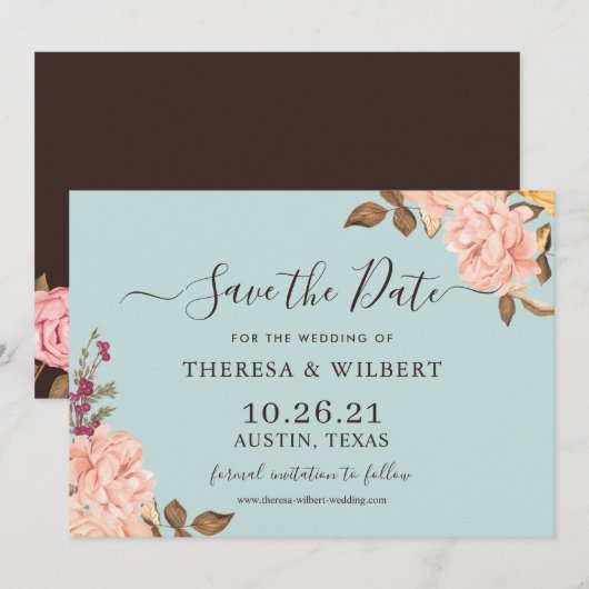 Carte de rappel de date de mariage Dusty Aqua Blus (Devant / Derrière)