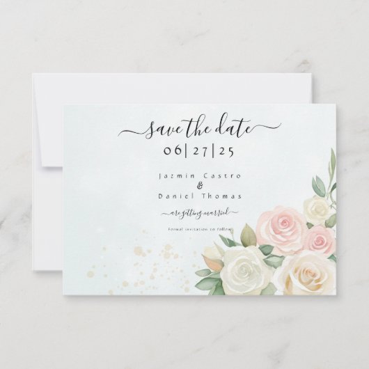Carte de rappel de date de mariage Fleurs de rose (Devant)