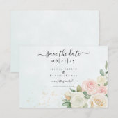 Carte de rappel de date de mariage Fleurs de rose (Devant / Derrière)
