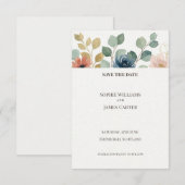 Carte de rappel de date de mariage florale à l'euc (Devant / Derrière)