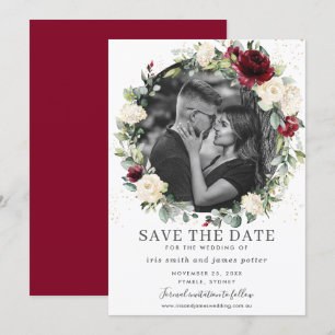 Carte de rappel de date de mariage florale ivoire 