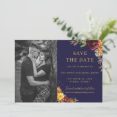 Carte de rappel de date de mariage florale orange  (Debout devant)