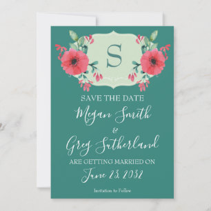 Carte de rappel de date de mariage florale plate a