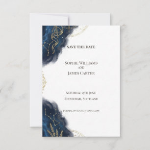 Carte de rappel de date de mariage Navy Gold Baroq