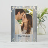 Carte de rappel de date de mariage Rustique Bleu B (Debout devant)