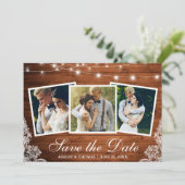Carte de rappel de date de Rustic Wood Lights Lace (Debout devant)