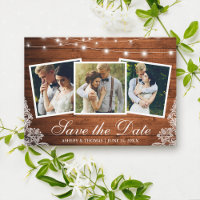 Carte de rappel de date de Rustic Wood Lights Lace